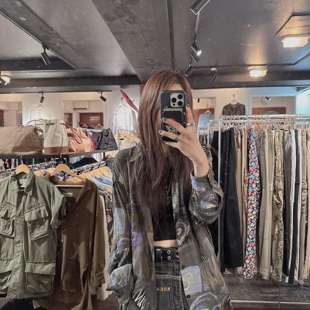 일본빈티지 패턴 카라 블라우스 셔츠 M