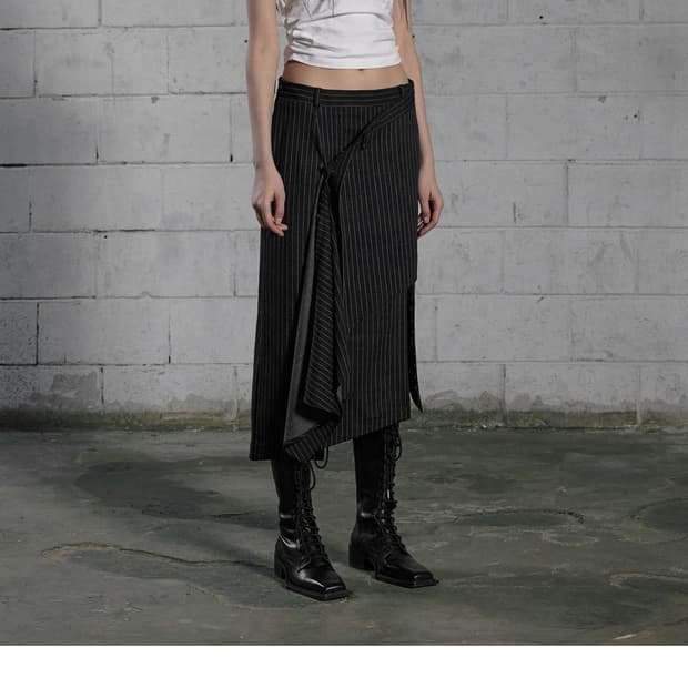 보헤미안서울 UNBALANCED DRAPE SKIRT, STRIPE(s)