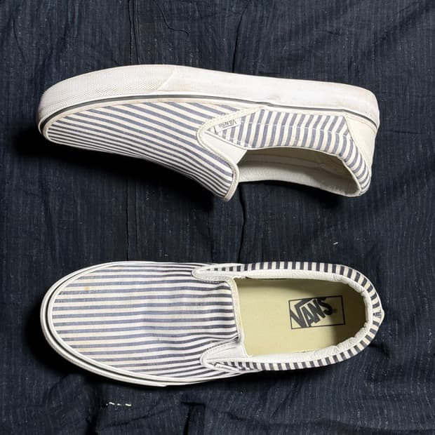 반스 제이크루(別注) 슬립온 스니커즈 인 시어서커 스트라이프 US10