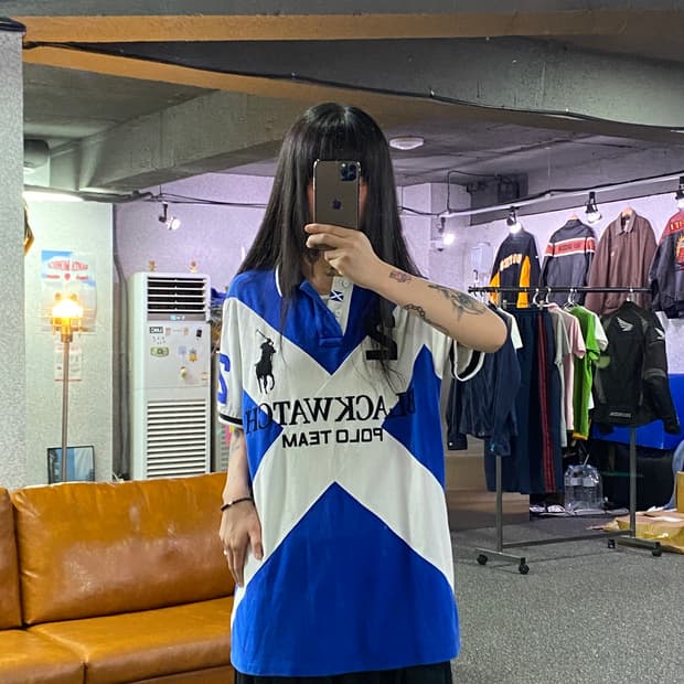 폴로랄프로렌 빅포니 블랙워치 블루 화이트 PK 카라넥티 B5580