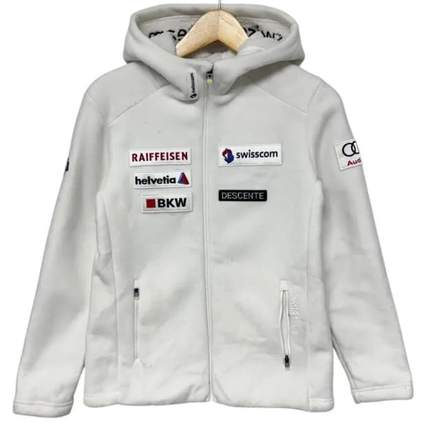 데상트 화이트 스위스스키 후드집업