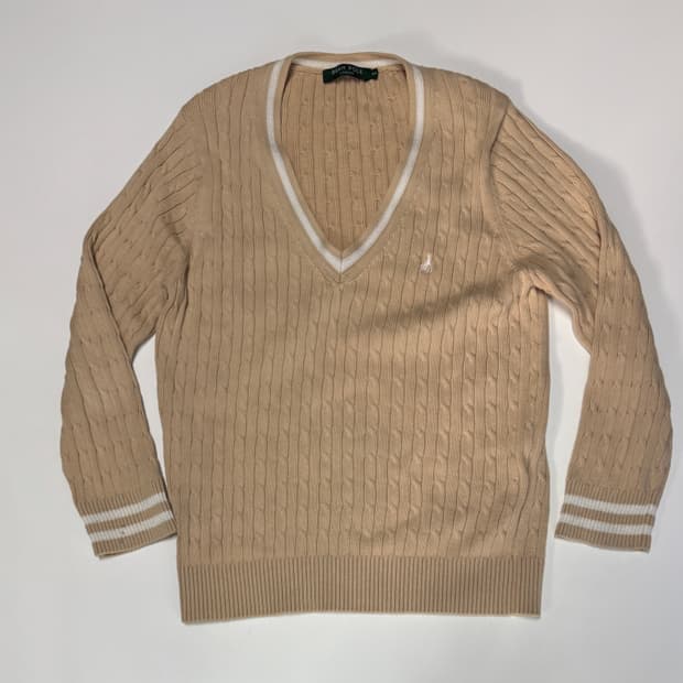 여성 빈폴 beanpole 꽈배기 브이넥 코튼 니트 M