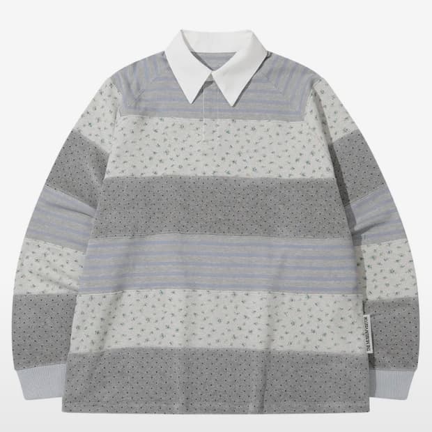 더뮤지엄비지터 스트라이프 패치워크 PK 긴팔티 회색