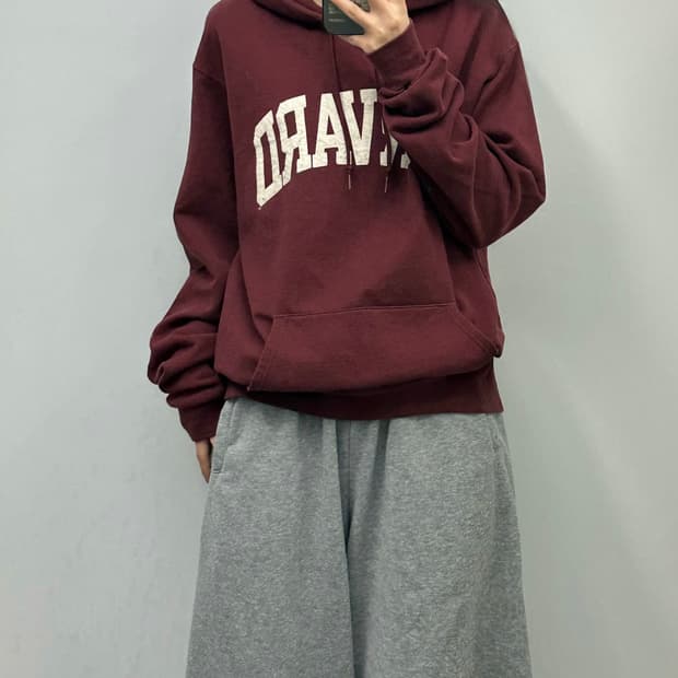 챔피온 하버드 컬리지 버건디 후드티