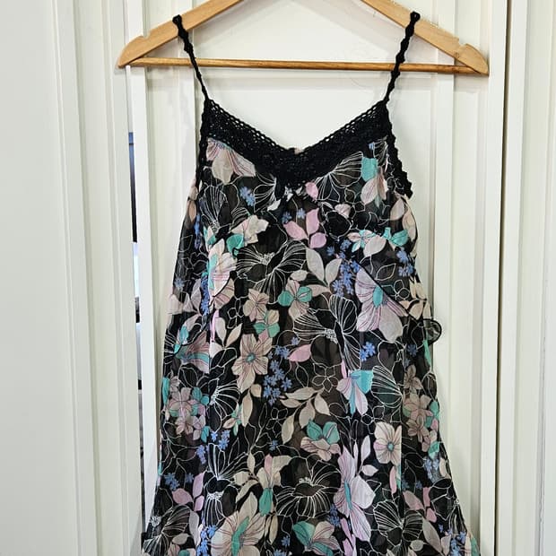 오리엔탈 플라워 쉬폰 레이스 나시 원피스