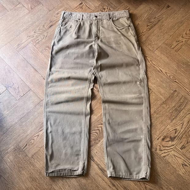 [36]칼하트 USA 더티워싱 머쉬룸 싱글니 카펜터 워크 팬츠