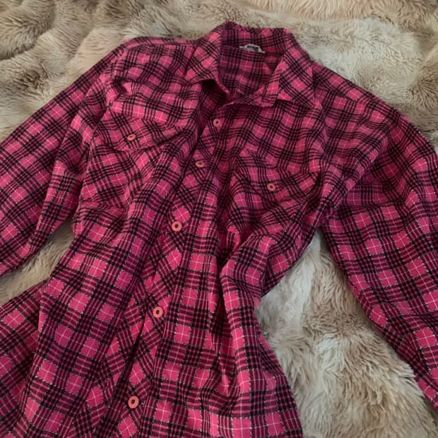 갸루 오네갸루 핑크 체크셔츠