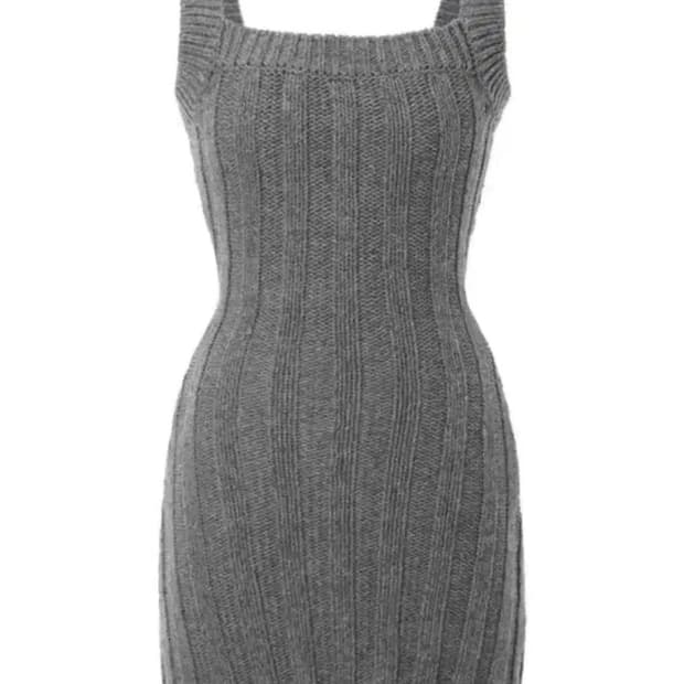 쓰리타임즈 엠버 골지 드레스 그레이