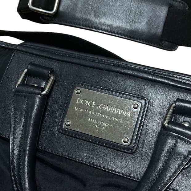 Dolce & Gabbana 메탈 플레이트 레더 나일론 하이브리드 백