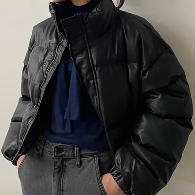 유광 블랙 숏패딩 무광 브라운 숏패딩