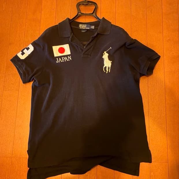 폴로 랄프 로렌 빅포니 재팬 국기 패치 반팔 카라티 블랙