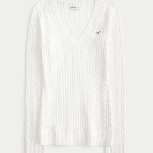 [S] 홀리스터 브이넥 케이블 니트 