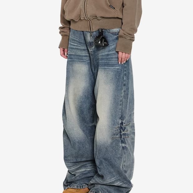 아캄 Washed Zipper Slit Denim Pants