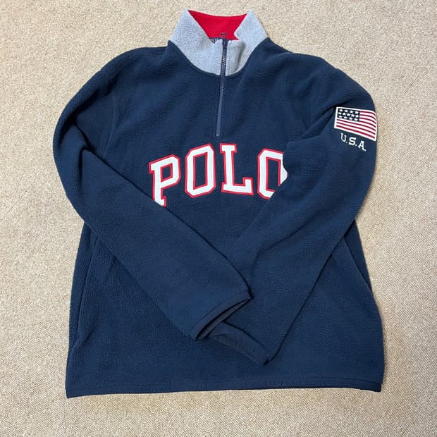 폴로 랄프로렌 성조기 하프집업 후리스 네이비
