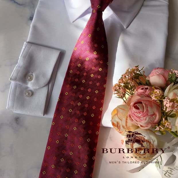 버버리 실크 와인 도트 넥타이 9.5cm A등급 A19606
