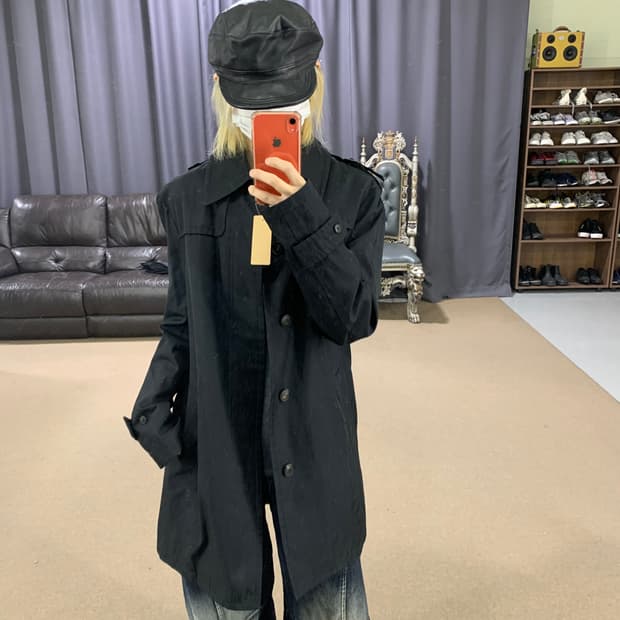 에르메네 질도 제냐 견장 벨티드 피쉬테일 트렌치 하프코트 XL 남녀공용