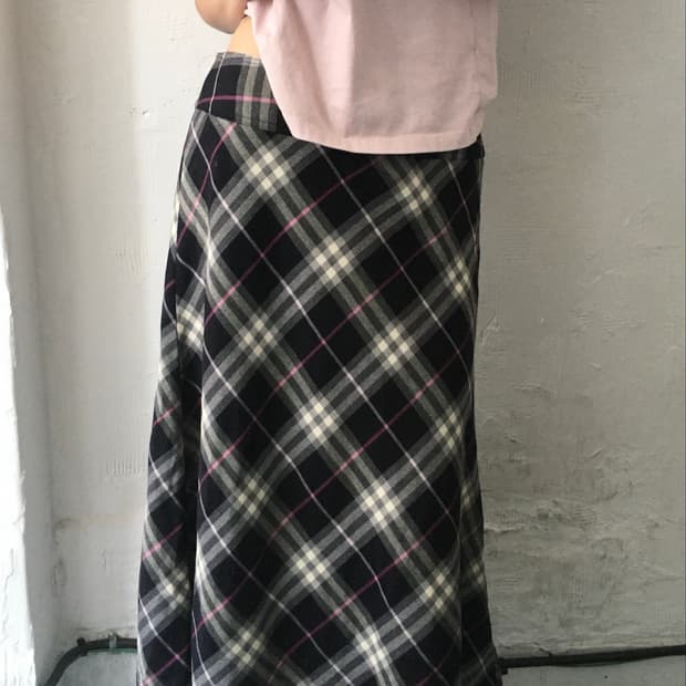 Burberry 버버리 런던 네이비 핑크 체크 미디 스커트