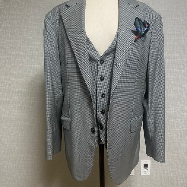 수제맞춤정장.도멜원단 하운드투스슈트 상의,하의,베스트 풀세트 