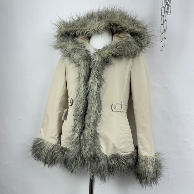 Grayish Hood Fur Jacket