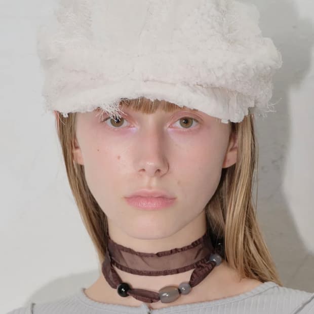 타입서비스 퍼리본 헌팅캡 아이보리화이트베레모자볼버킷햇비니스트랩레이스흰색샤