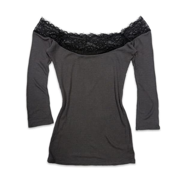 빈티지 그레이 레이스 오프숄더 레이어드티