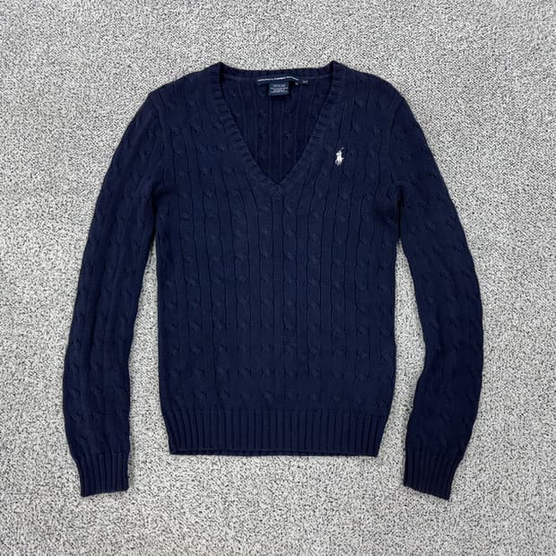 폴로 랄프로렌 브이넥 꽈배기니트