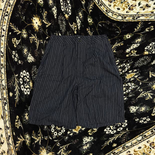 [32]스투시 볼륨 플리츠 링클 스트라이프 쇼츠 네이비