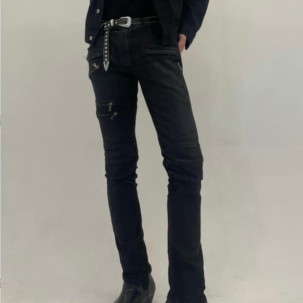 슬림핏 코팅 바이커진