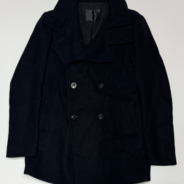 한섬 타임 Time 옴므 양가죽 배색 더블 피코트 블랙