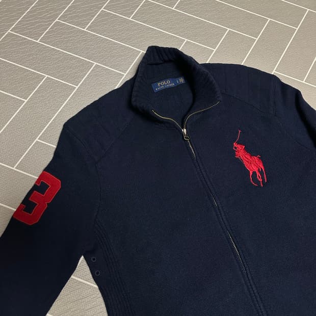 폴로 빅포니 니트집업 네이비
