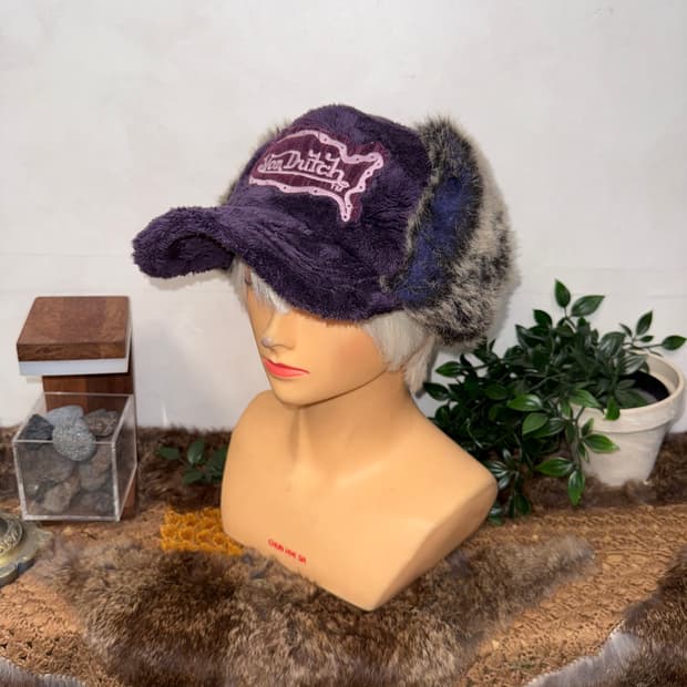 VonDutch purple fur corduroy trapper hat