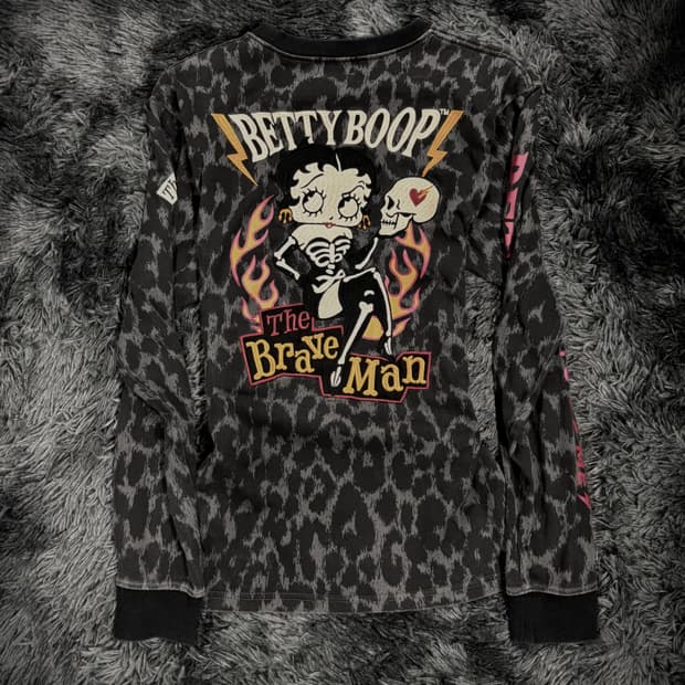 Bettyboop X Thebraveman 그레이 호피 베티붑 자수긴팔티