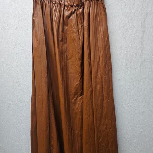 자라 브라운 레더 플리츠 롱 스커트 M
