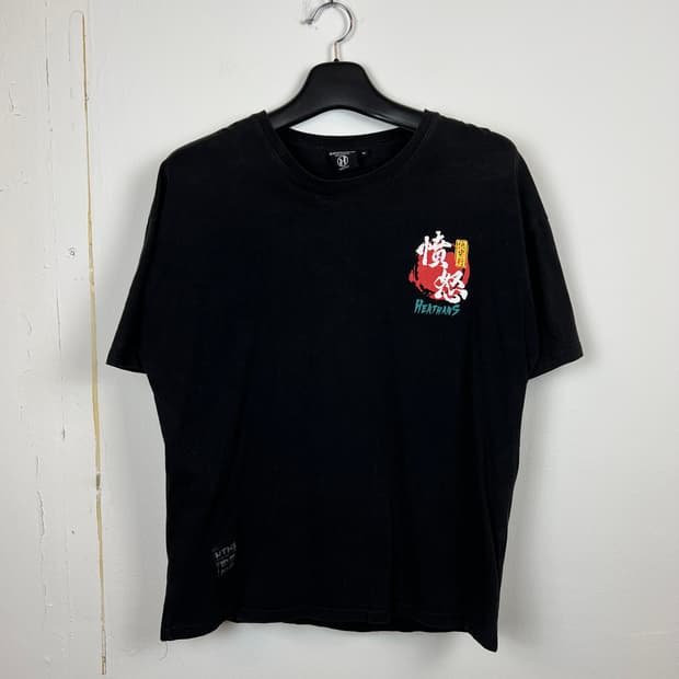 T121 JPN HEATHANS 프린팅 검정 티셔츠 XL