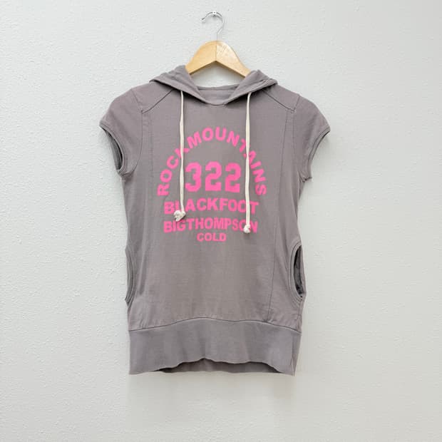 빈티지 로고 캡소매 반팔 후드