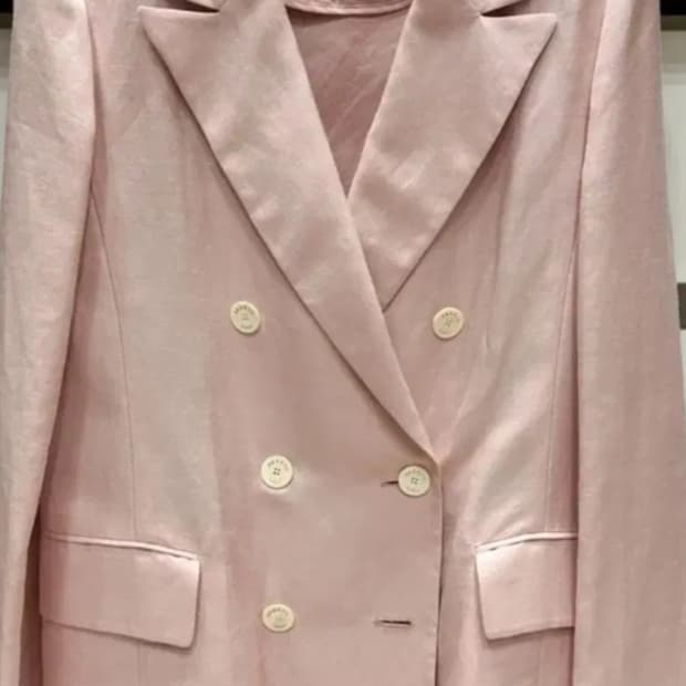 정품 산드로 린넨 딸기우유 핑크 더블 버튼 블레이저 44-66