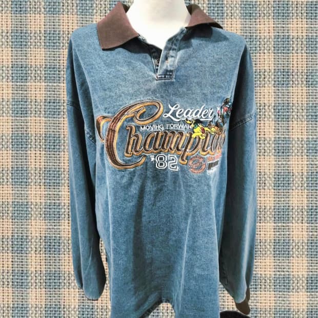 일본 빈티지 미키 워싱 데님 카라 티셔츠