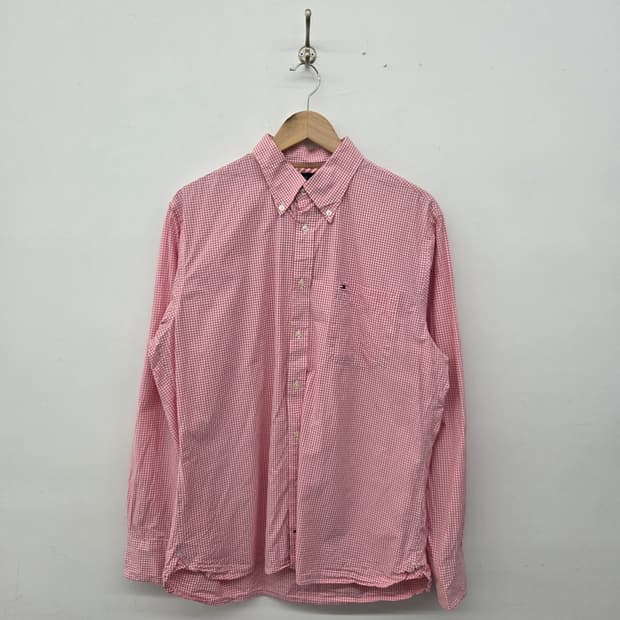 타미힐피거 깅엄체크 셔츠 레드 남L