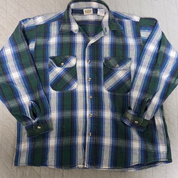 [XL] 90s 파이브 브라더 빈티지 플란넬 체크 셔츠 그린/블루