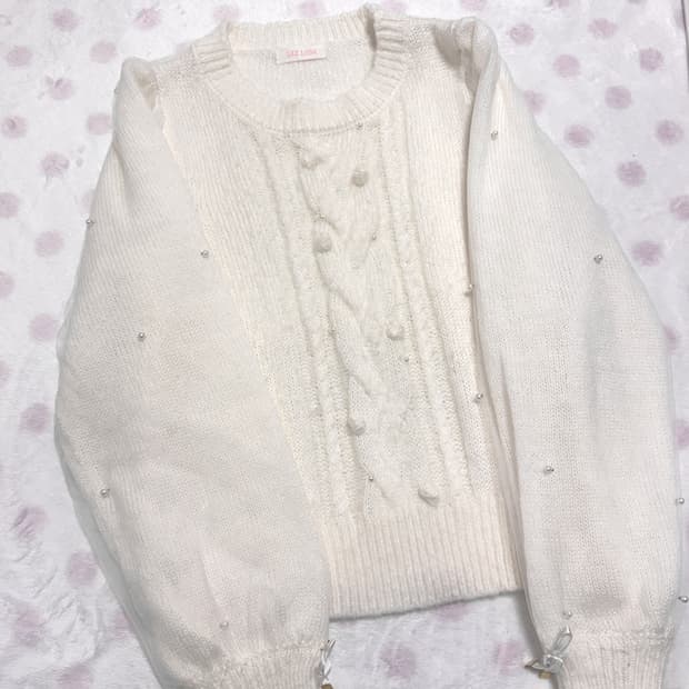 리즈리사 아이보리 진주 시스루 니트 라떼갸루 빈티지