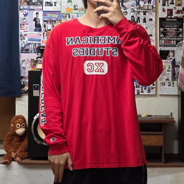 JPN 챔피온 레드 프린팅 롱슬리브