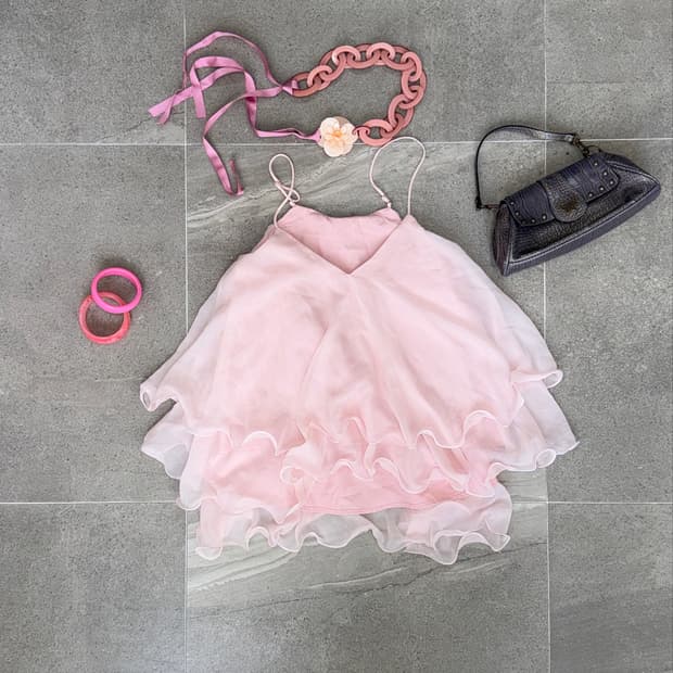 Baby pink chiffon balloon frill 슬리브리스