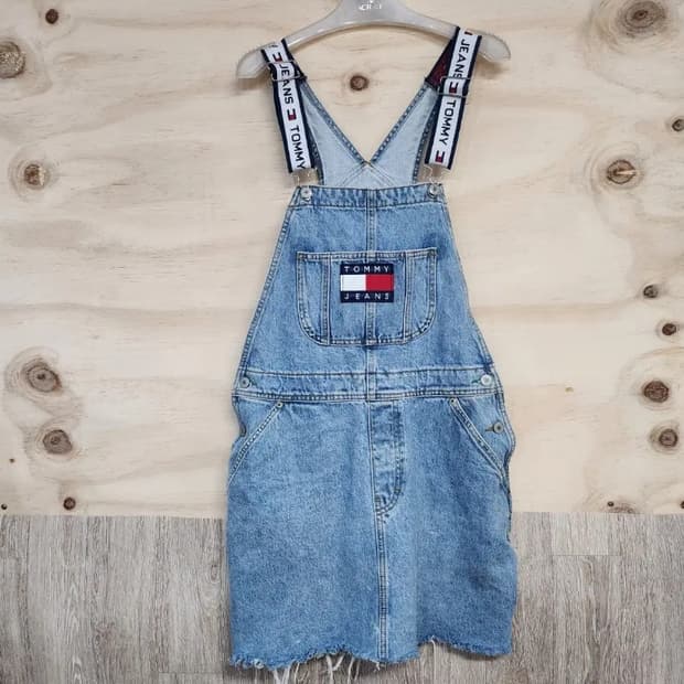 102) 타미힐피거데님 90s 덩거리 멜빵치마