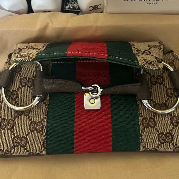 구찌 GG 로고 삼선 캔버스 토트백