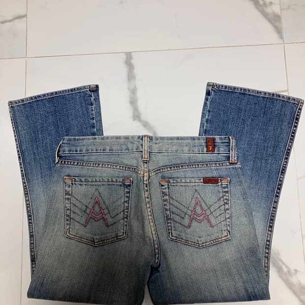 Y2K 세븐진 로우라이즈 크롭 핑크 A포켓 부츠컷 청바지