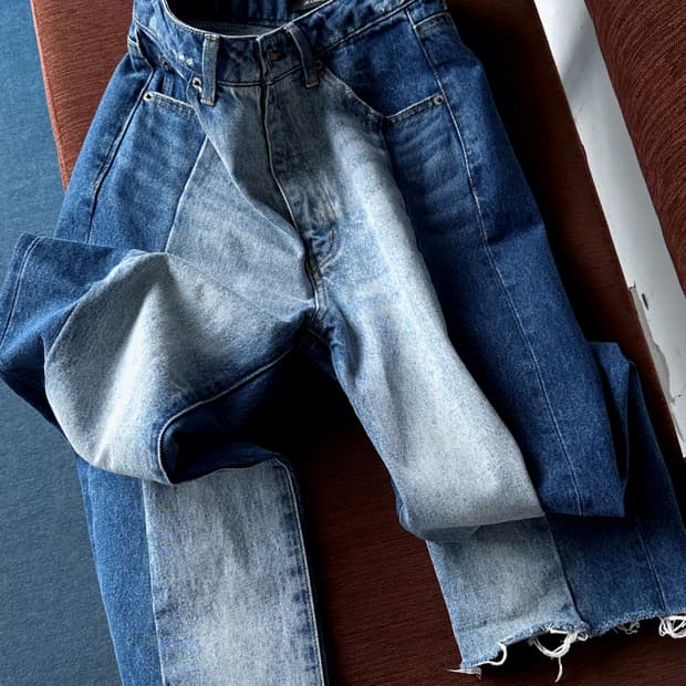 Rework design denim straight pants