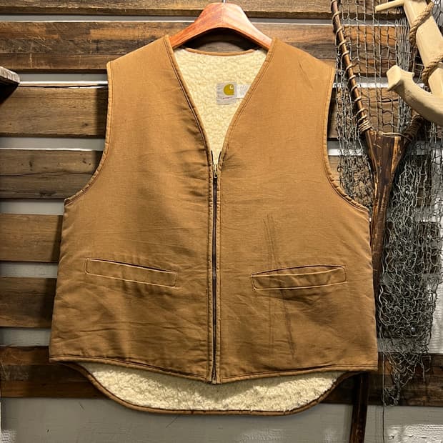 [L]70's 칼하트 Made in USA 더티워싱 브라운 워크 베스트