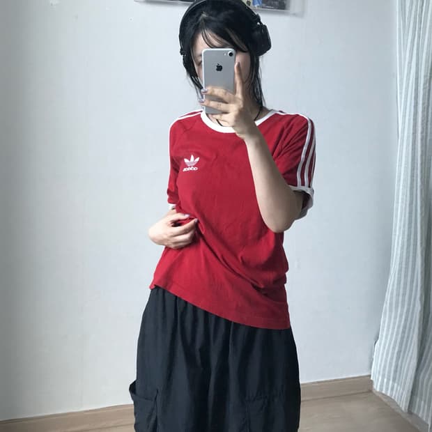 Adidas red track ringer half t-shirt