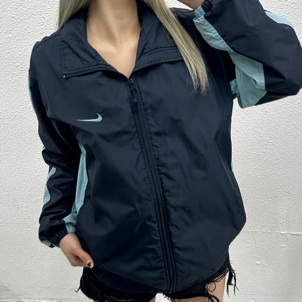 나이키 90's 베이비블루 배색 네이비 후드 바람막이