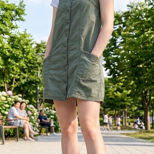 [M] 사브로쿠(SABUROKU) 빈티지 카키 워크웨어 버튼 원피스